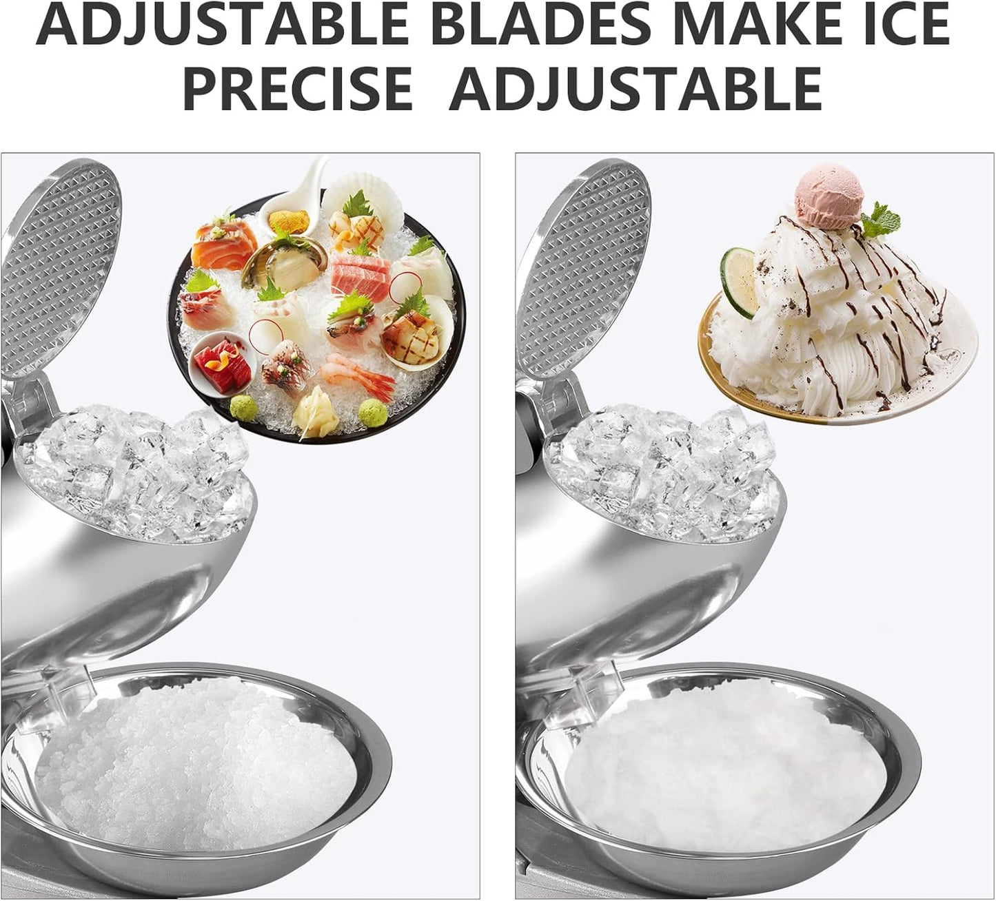 BI-DTOOL Trituradora de hielo eléctrica de triple cuchilla, trituradora de hielo, 129.7 kg/h, máquina de hielo afeitado de acero inoxidable de 380 W, máquina de cono de nieve de 1500 rpm, máquina de