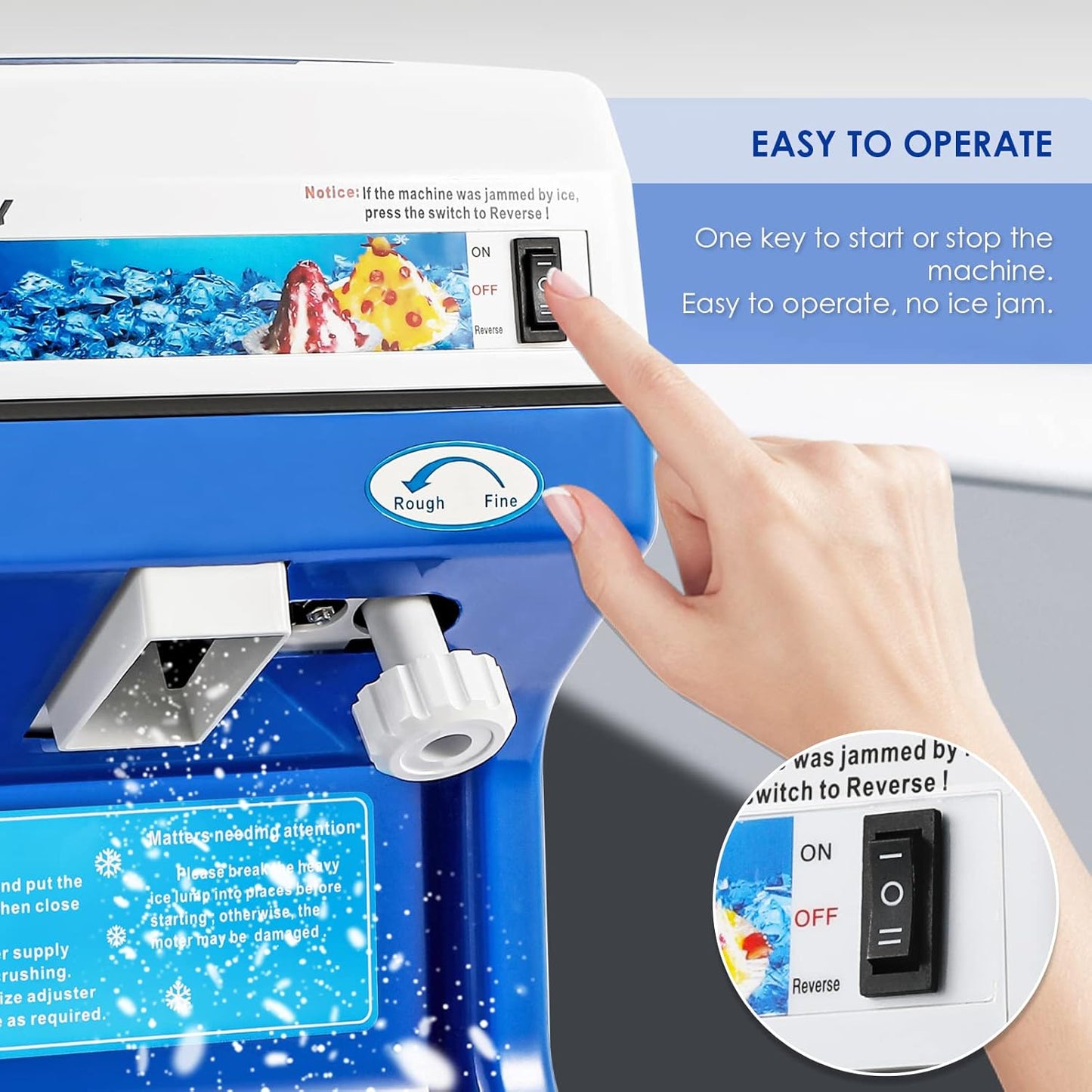 NEWTRY Trituradora de hielo eléctrica comercial eléctrica raspada hielo nieve cono fabricante con hoja de aleación de aluminio espesor ajustable 260lb/h para cubo de hielo pequeño fiesta bar uso