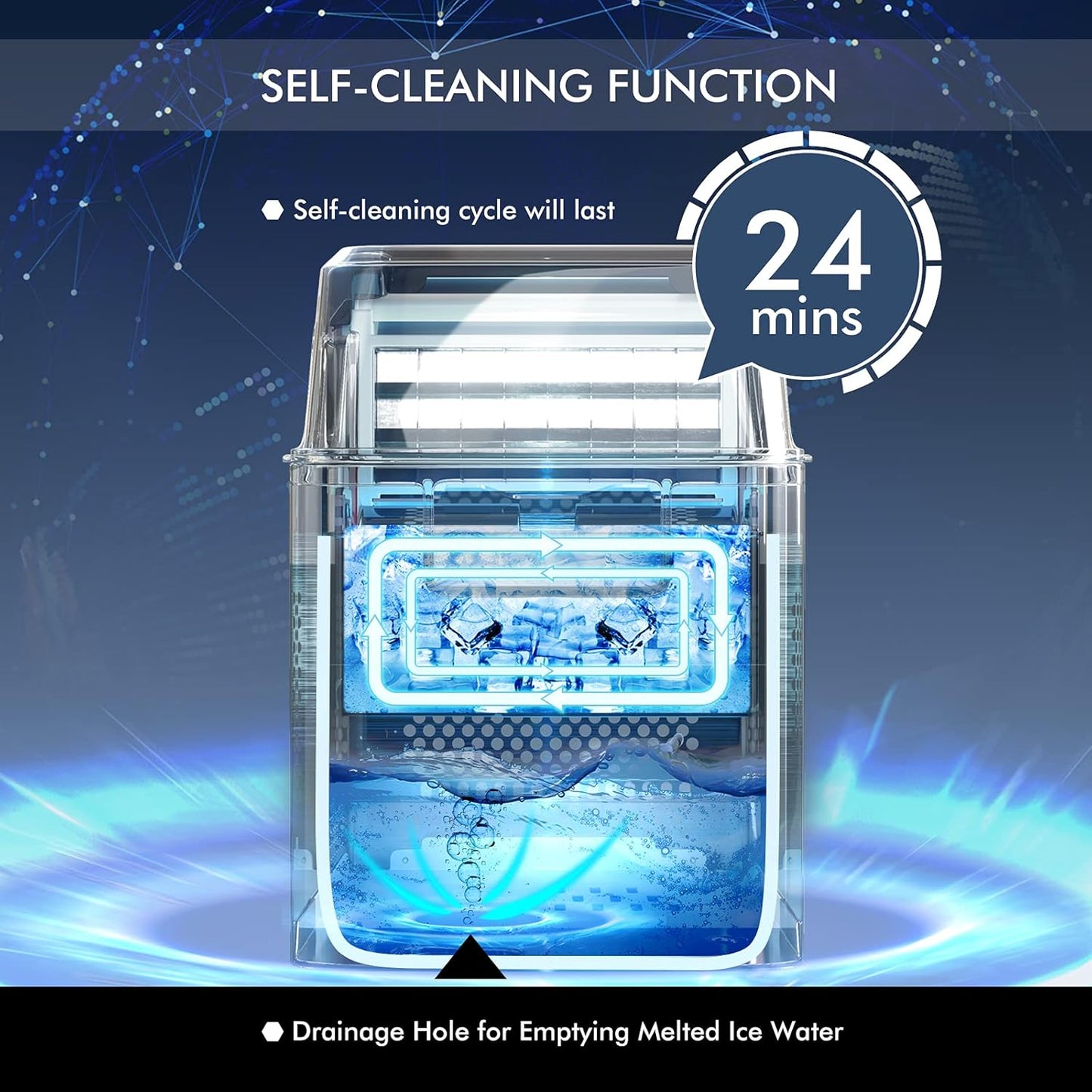 RELAX4LIFE Máquina de Cubitos de Hielo 3,2L 18kg/24H de Acero Inoxidable con Autolimpieza y Temporizador 1-24H, Ice Maker con Pala, Pantalla LCD y Tapa Transparente, Plateado
