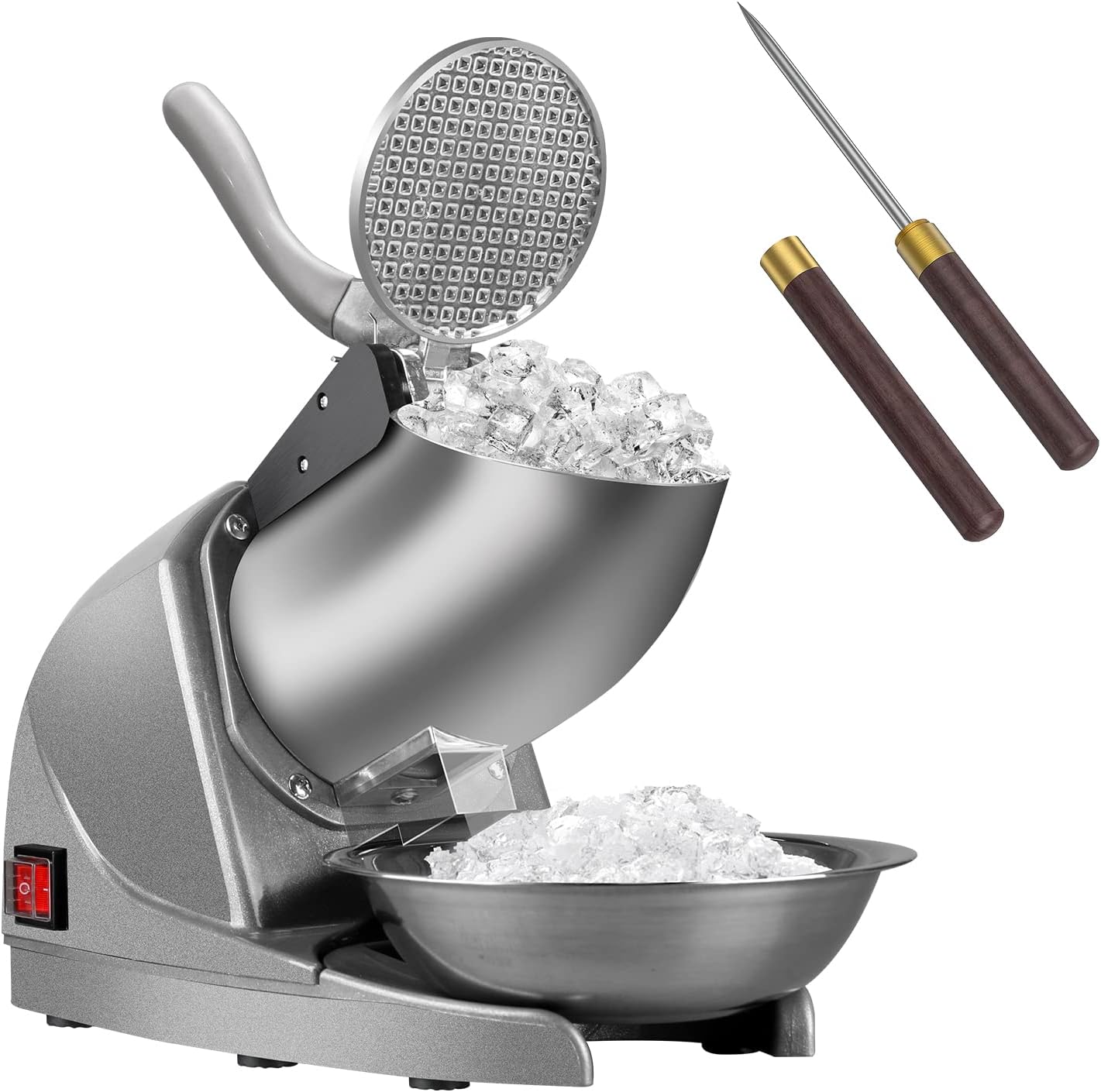 BI-DTOOL Trituradora de hielo eléctrica de triple cuchilla, trituradora de hielo, 129.7 kg/h, máquina de hielo afeitado de acero inoxidable de 380 W, máquina de cono de nieve de 1500 rpm, máquina de