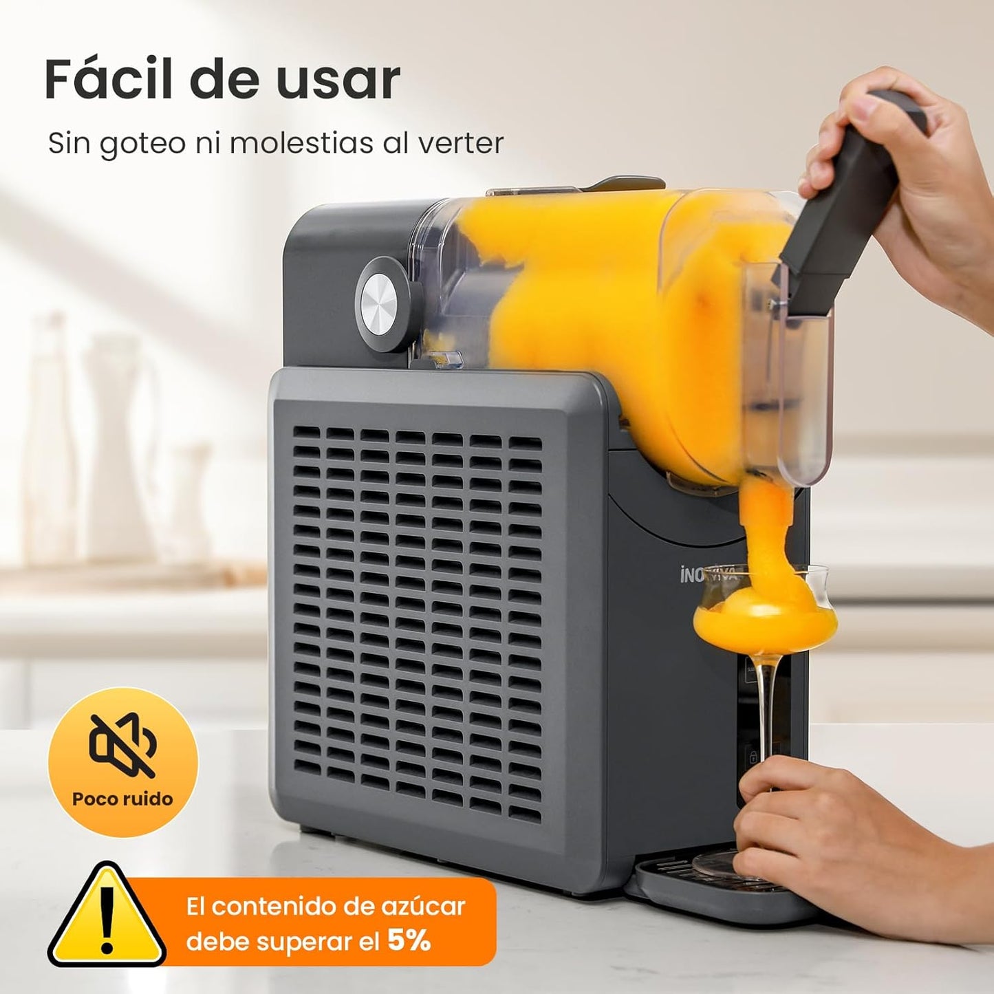 Granizadora INOVIVA, no necesita hielo, granizadora doméstica de 2L con autolimpieza, 5 programas preestablecidos, margaritas heladas, frappés, batidos y mucho más