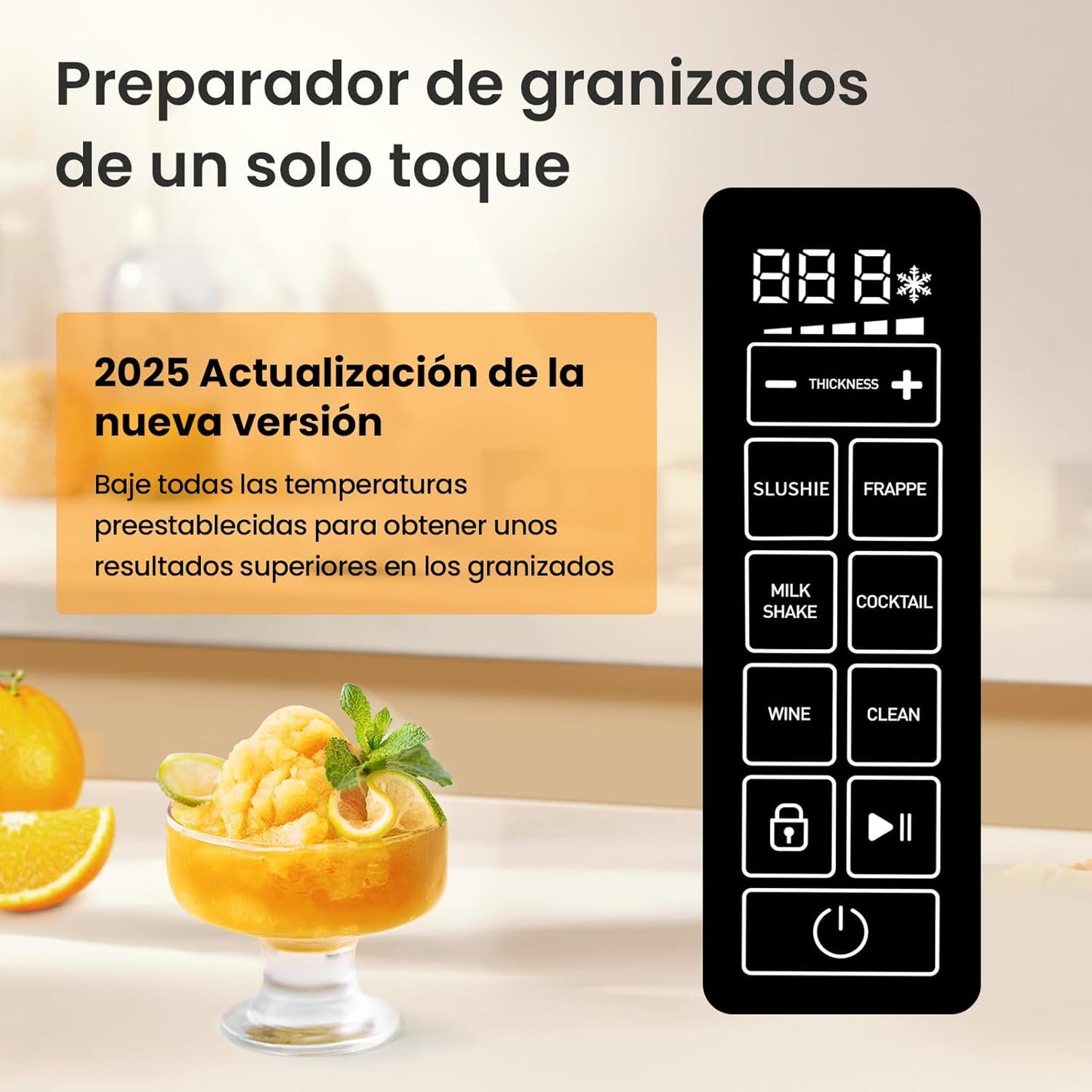Granizadora INOVIVA, no necesita hielo, granizadora doméstica de 2L con autolimpieza, 5 programas preestablecidos, margaritas heladas, frappés, batidos y mucho más