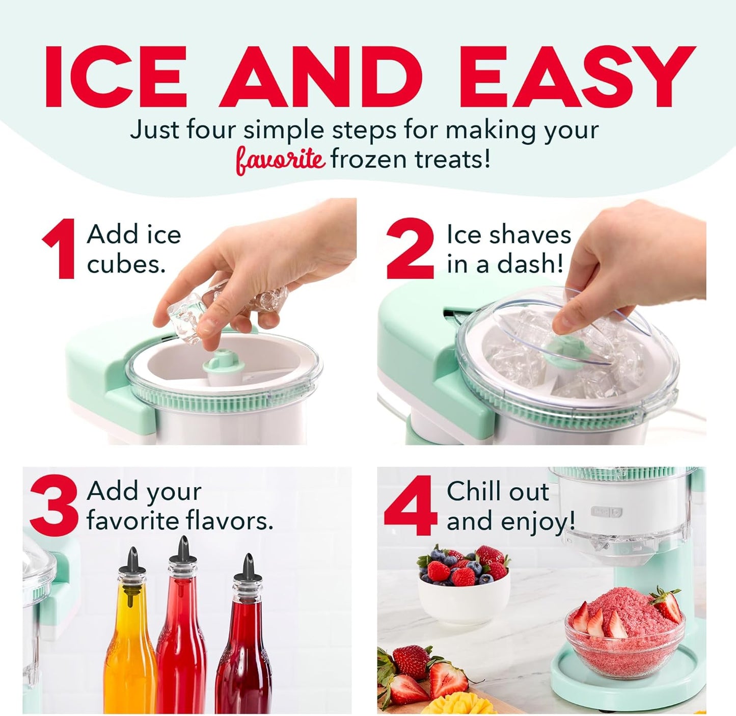 DASH DSIM100GBAQ02 Máquina de hielo afeitado + máquina de granizados con cuchillas de acero inoxidable para cono de nieve, margaritas + cócteles congelados, plástico, aguamarina