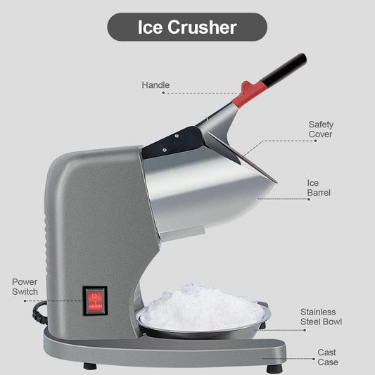 OKF Máquina de afeitar de hielo para evitar salpicaduras, eléctrica de tres cuchillas, máquina de hielo afeitada de acero inoxidable de 380 W, trituradoras de hielo domésticas y comerciales con