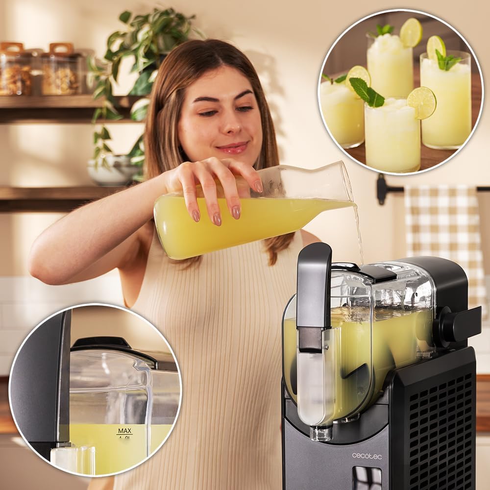 Cecotec Máquina de Granizado Heladera 2,6L Twist&Ice 2600. 220W, Bebidas en 15-60mins, 1,9L para Ingredientes, Control Táctil, 6 Modos, Refrigeración Adaptable, Diseño Ergonómico, Boquilla sin Goteo