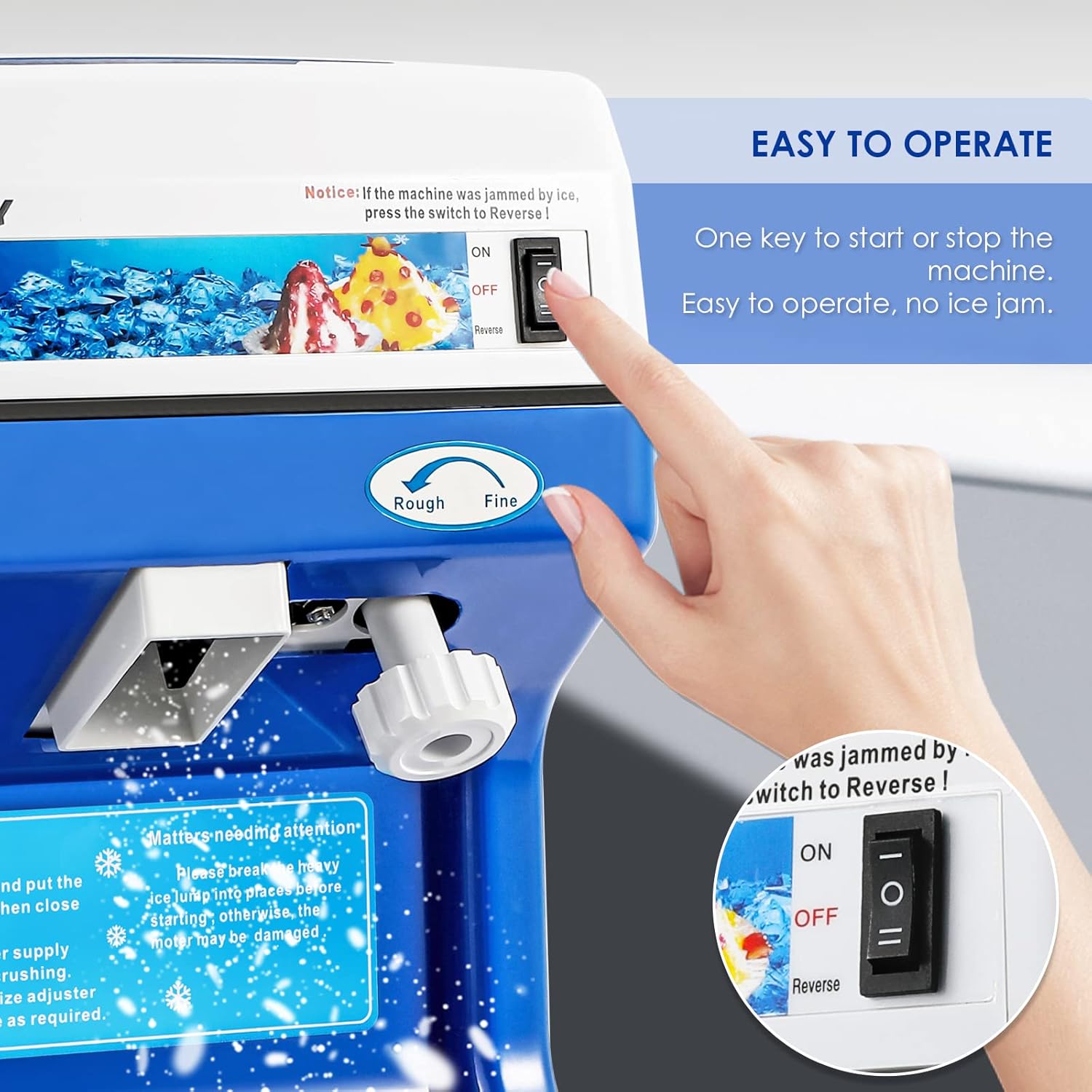 NEWTRY Trituradora de hielo eléctrica comercial eléctrica raspada hielo nieve cono fabricante con hoja de aleación de aluminio espesor ajustable 260lb/h para cubo de hielo pequeño fiesta bar uso