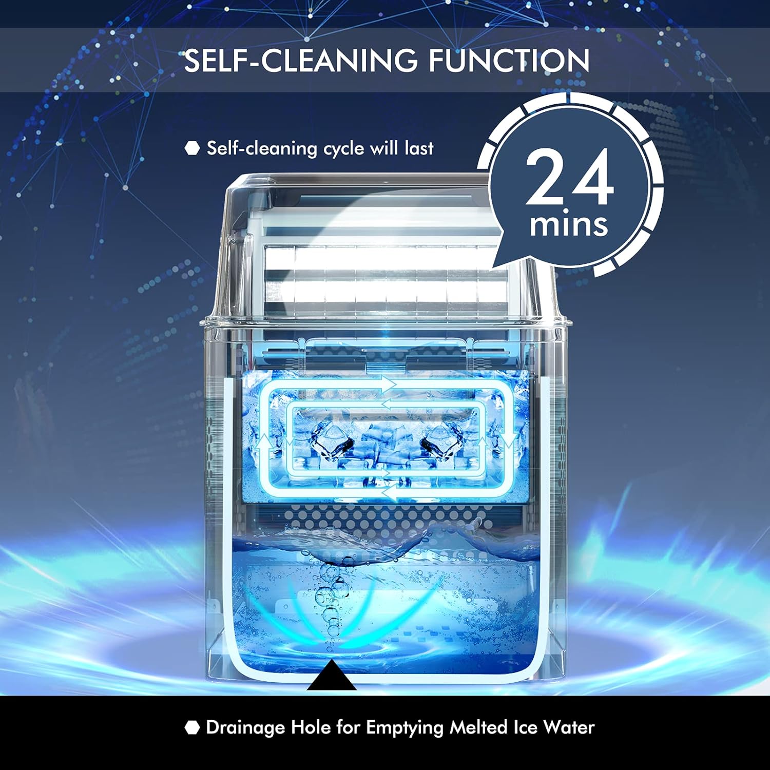 RELAX4LIFE Máquina de Cubitos de Hielo 3,2L 18kg/24H de Acero Inoxidable con Autolimpieza y Temporizador 1-24H, Ice Maker con Pala, Pantalla LCD y Tapa Transparente, Plateado