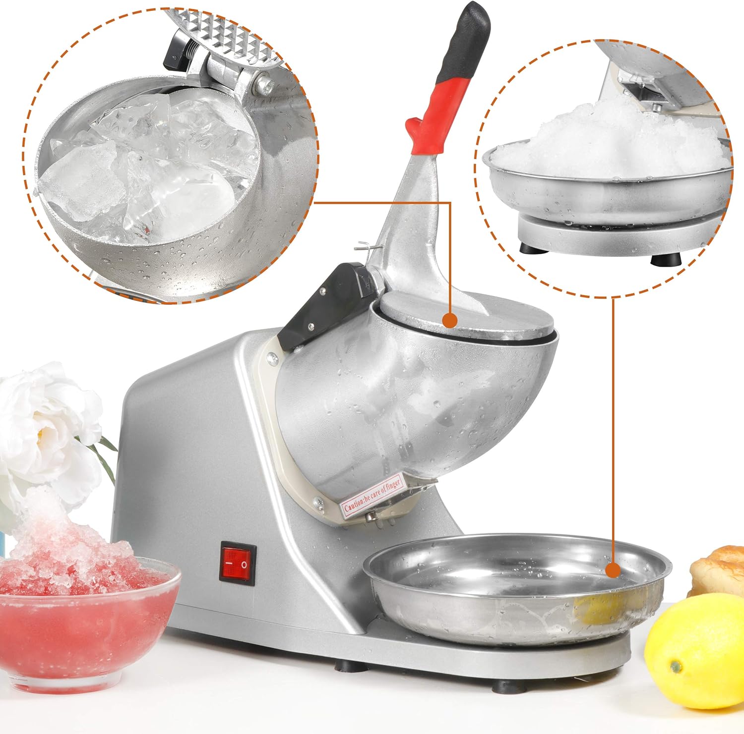 Zeny - Picadora de hielo eléctrica. Para hacer granizados. Picadora de hielo de acero inoxidable. 66 kg por hora.